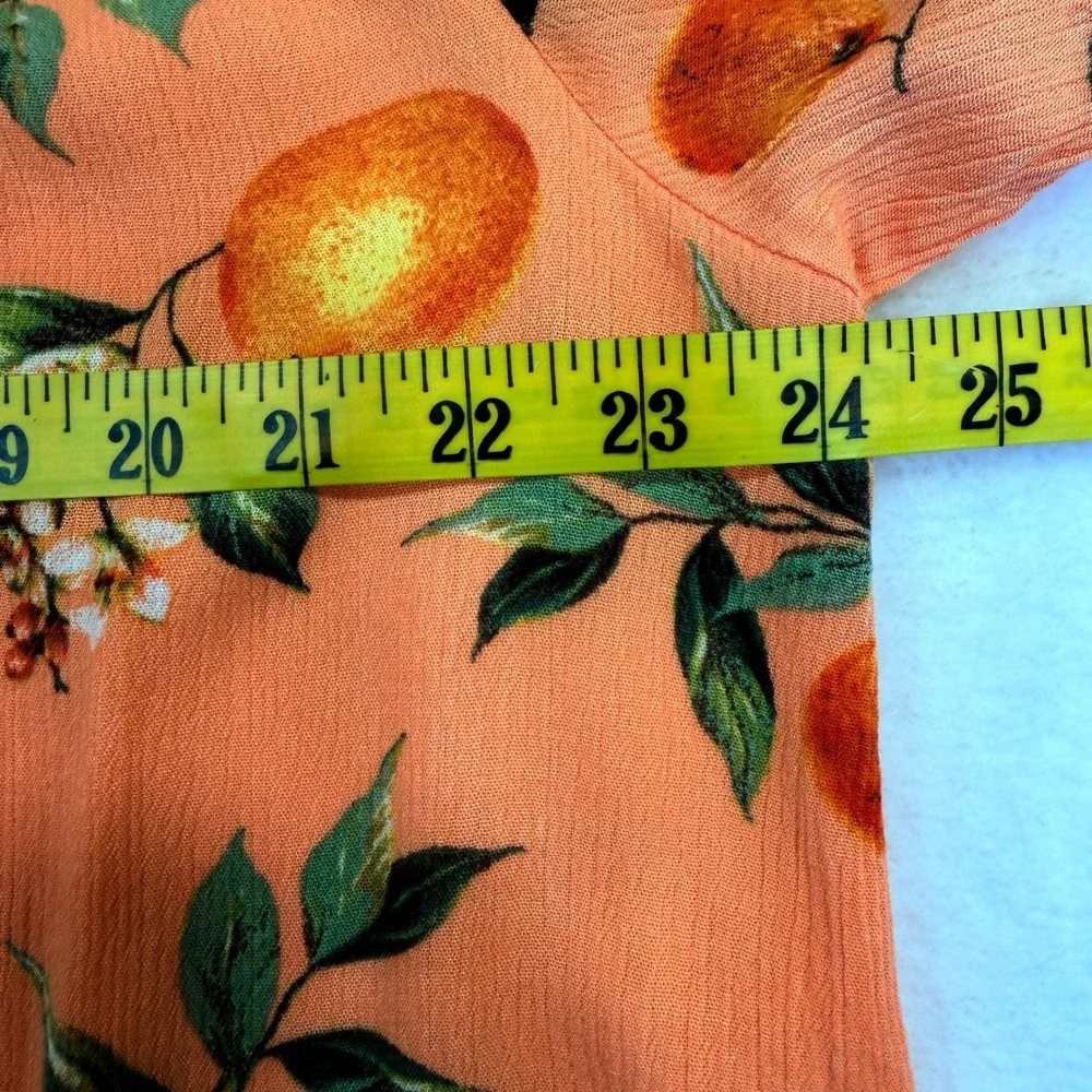 Loft Peach Orange Citrus Floral V-Neck Puff Sleeve Boho Cottagecore Blouse XL